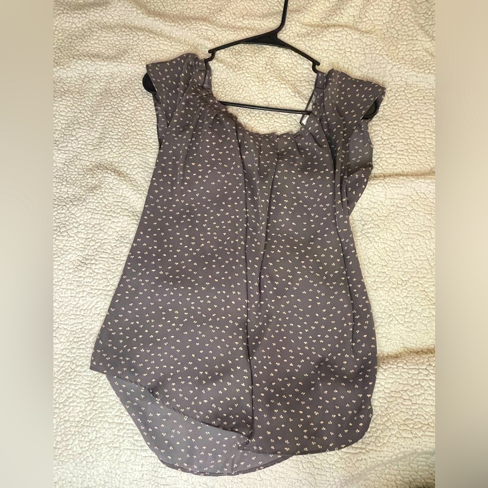 Lauren Conrad Womens Polka Dot Blouse Size S Tie Neck Back Satin Cap Sleeve